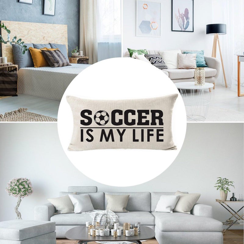 Andreannie Best Gift Sports-Themed Throw Pillow Cover For Kid Teens Boys Soccer Is My Life Cotton Line Waist Lumbar Pillow Case Personalized Cushion Cover For Sofa Bed Couch Home Decor Rectangle 12 X 20 Inches - Image 3
